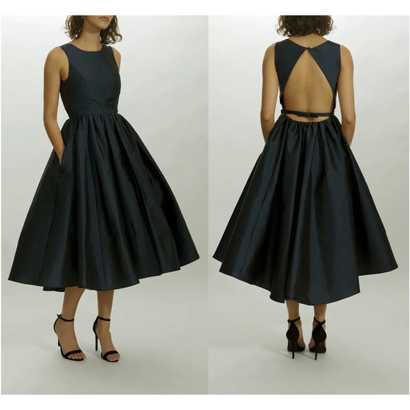 Amsale Dresses & Skirts - AMSALE BLACK BOW BACK FULL SKIRT MIDI DRESS